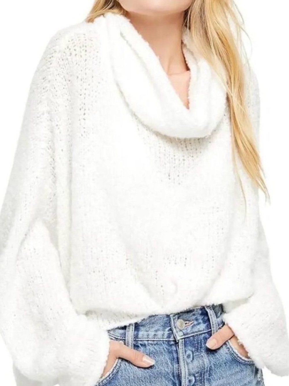 #169 Free People white Cowl Turtleneck Sweater - Picture 2 of 16